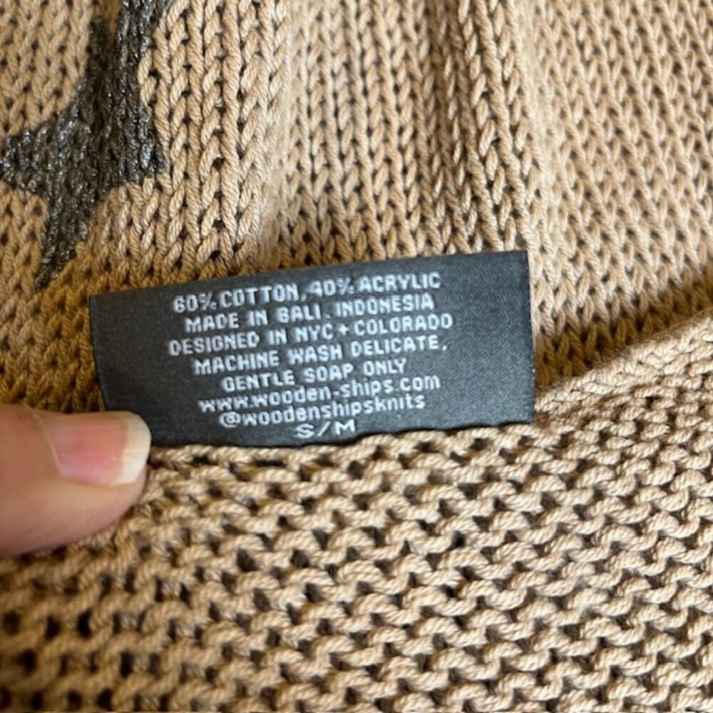 Wooden Ships Knit Sweater Natural‎ Tan Metallic Black Stars Oversized S/M - Picture 6 of 10